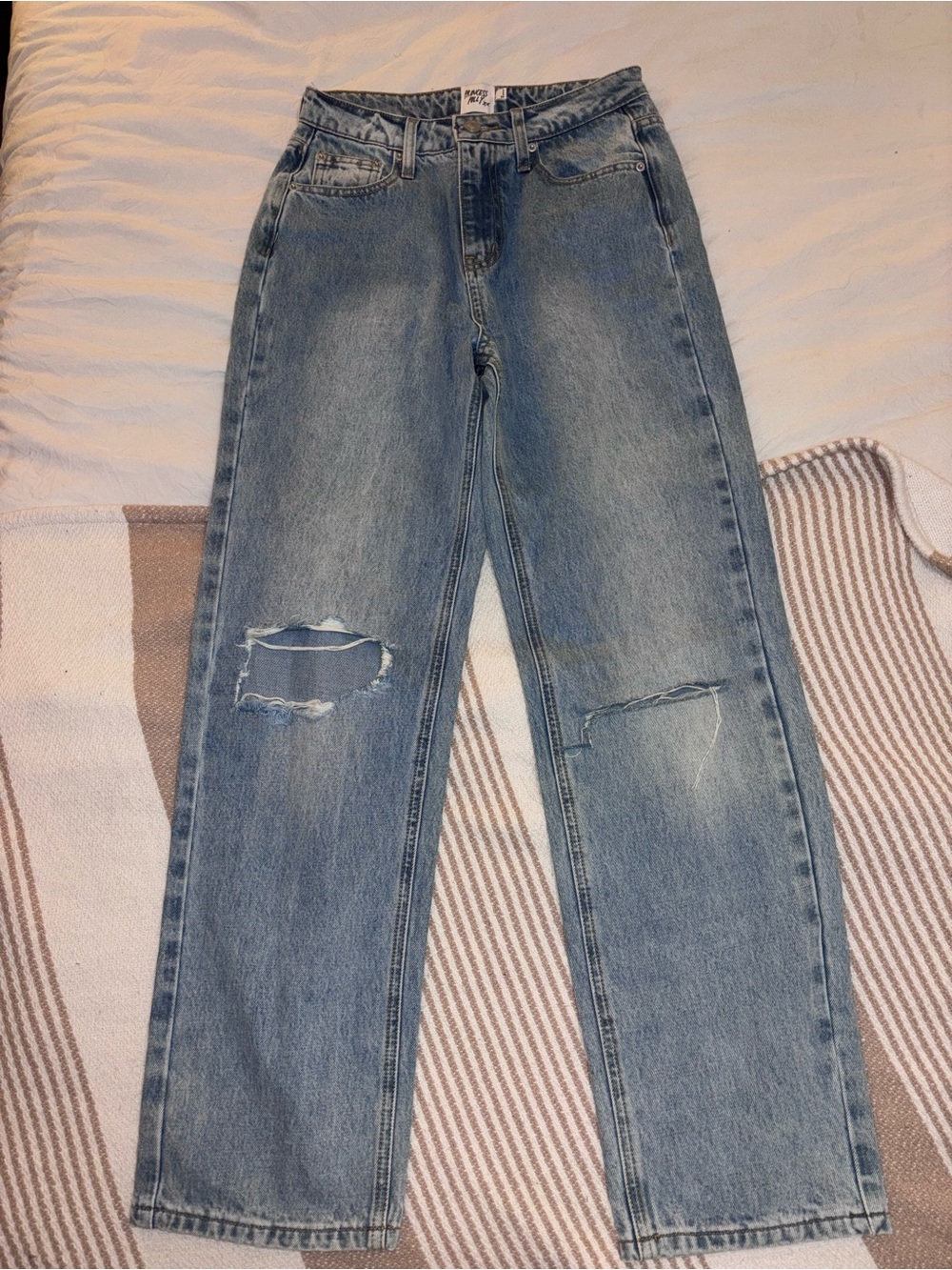 Princess Polly Light Blue Distressed Straight-Leg Jeans